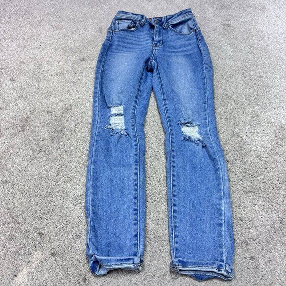 Wax Jean Skinny Jeans Women’s Blue Distressed Pockets Size 3 - Picture 5 of 12